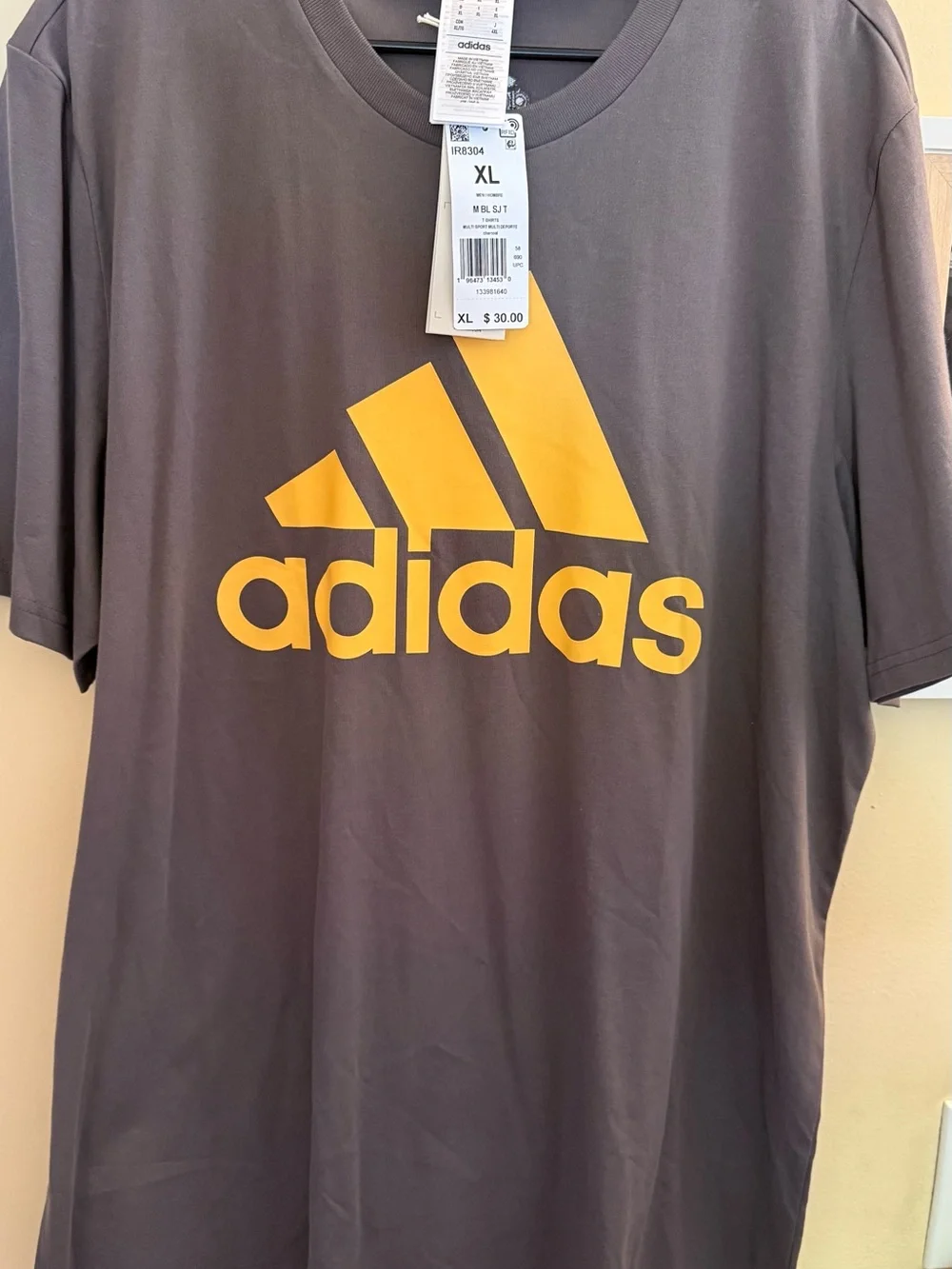 adidas Short Sleeve Crew T-Shirt in Charcoal with Yellow Logo